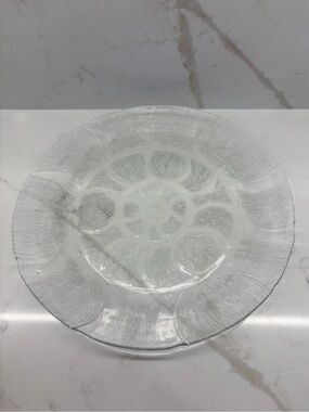 Vintage KIG KI34 Textured Leaves Indonesia Glass Embossed Decorative Platter